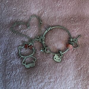 Hello Kitty Silver Necklace and Bracelet Set